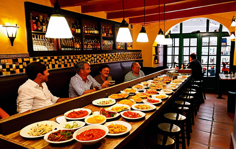 말레이시아 현지식과 서양식 레스토랑 비교 - A Vibrant Tapas Bar Scene in Seville**

"A bustling tapas bar in Seville, Spain, filled with happy p...