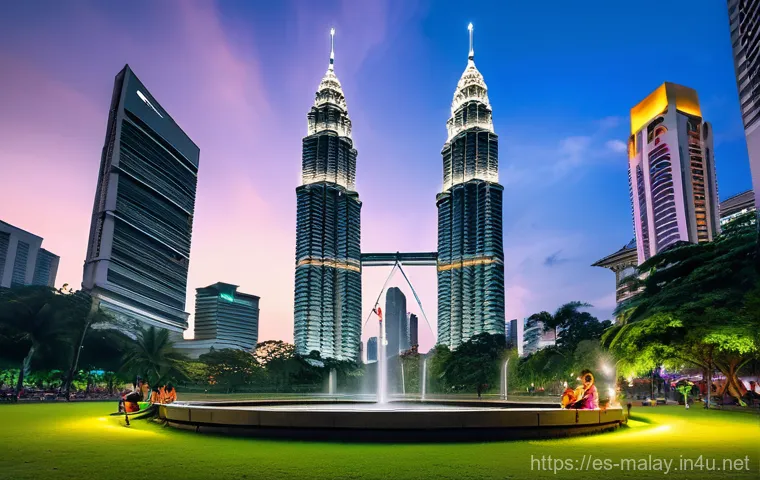 말레이시아 가족 여행 추천 코스 - Image Prompt 1: Kuala Lumpur Night Wonderland** 말레이시아 가족 여행 추천 코스 - Image Prompt 1: Kuala Lumpur Night Wonderland**